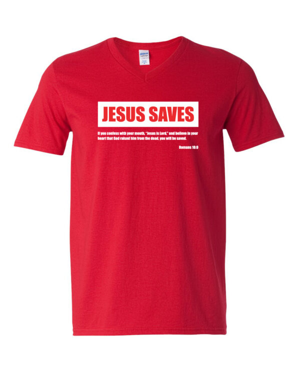 JESUS_SAVES_Romans_10.9_Vneck_Tshirt