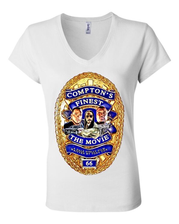 front soft v neck ladies White Comptons Finest